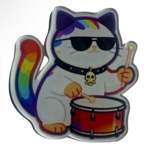Rainbow Cat Magnet Playing The Drum